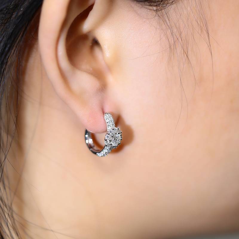 三排对半太阳花耳环S925银Moissanite厘石D级1.996ct